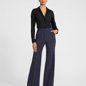 Express Editor 4R High Rise Blue Pinstripe Flare Trousers